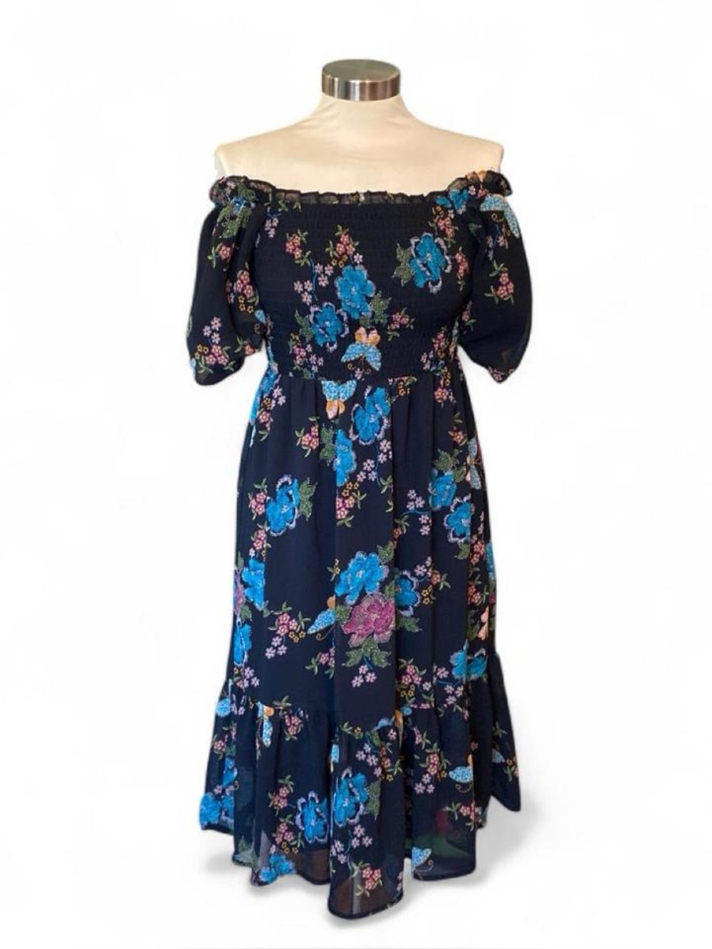 LC Lauren Conrad Black Floral Midi Dress